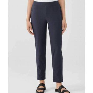 NWT $168 EILEEN FISHER Nocturne Blue Crepe Slim Ankle Stretch Pants L 14 P0696